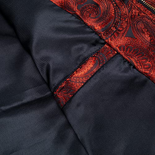 Yohowa Bomber Jackets For Men Red Paisley Lightweight Windbreaker Fashion Silk Coat With Pockets Zipper Outwear Casual #TOP5