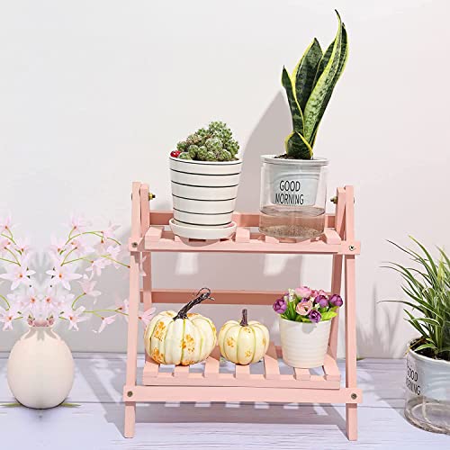 フラワースタンド プランタースタンド デスク上置棚 花台 園芸ラック 観葉植物スタンド 鉢スタンド 植木台 35x17x35㎝ 木製 二層 室内 室外 花屋/オフィス/リビング/ベランダに適用 新築祝い プレゼント 日本語組み立て説明書付き