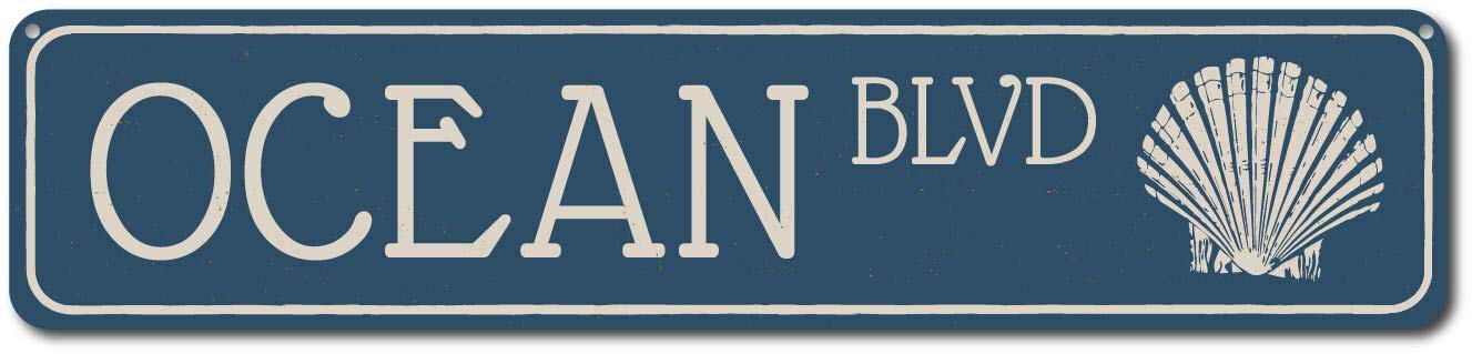 Biopracess Ocean Blvd Sign, Custom Beach Street Sign, Metal Seashell Boulevard 239 Metal Signs 40x10 cm