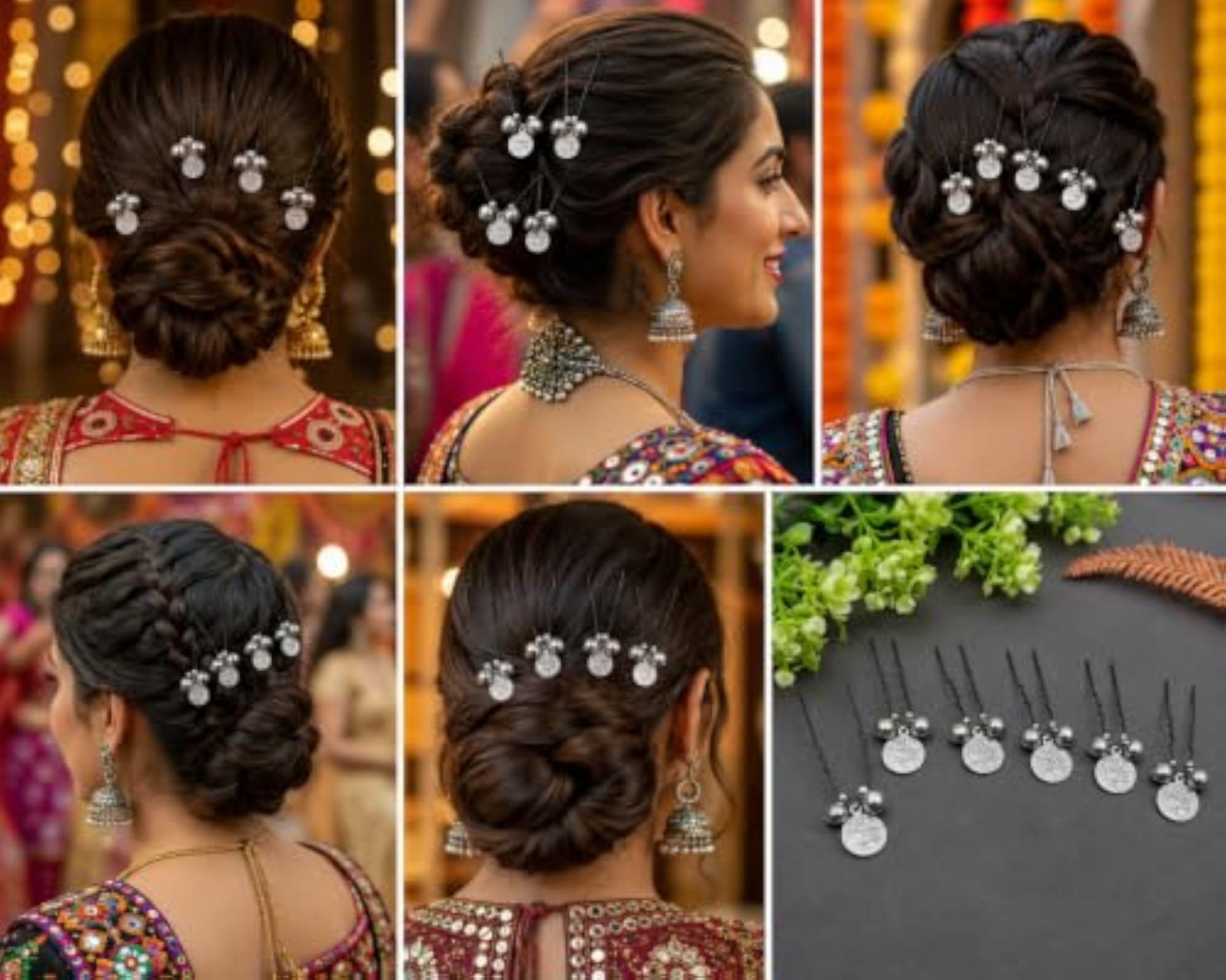 Women's Navratri Decorative Hair Pins with Silver Coin