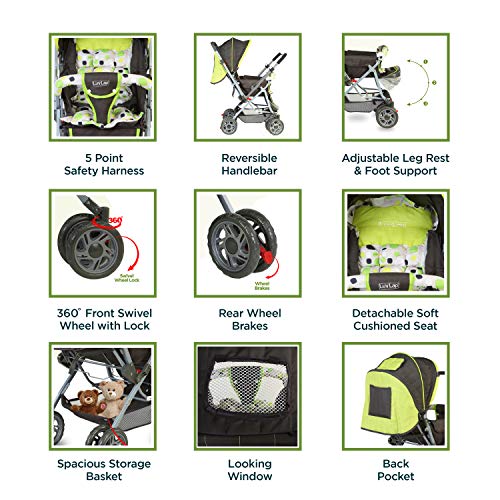 Image of LuvLap Sunshine Stroller /Pram, Easy Fold, for Newborn Baby /Kids, 0-3 Years (Light Green) & Elegant Baby Carrier with 4 carry positions, for 4 to 24 months baby, Max weight Up to 15 Kgs (Black & Green)