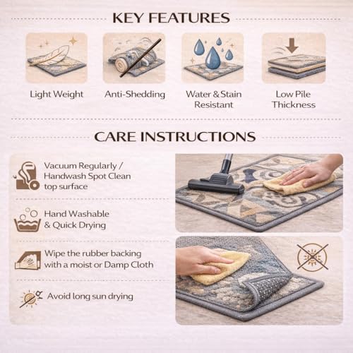 Image of Matz&More Tiles Earth Floor Mat | 40x60 CM | Beige Pastel | Nylon Tufted Gel Baking Anti-Slip | Doormat for Home Entrance, Kitchen & Bedroom