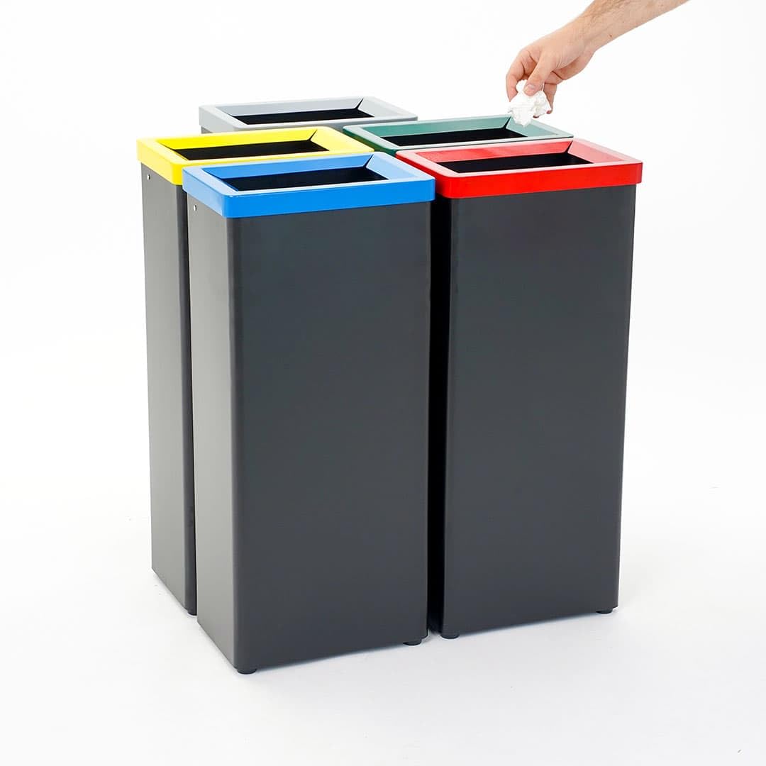 Danieli - Cestino per Raccolta Differenziata in Acciaio Nero Opaco. Pattumiera Modulare per Interni Raccogli Rifiuti. Coperchio in Acciaio Colorato Rimovibile. 42 L. (Blu)