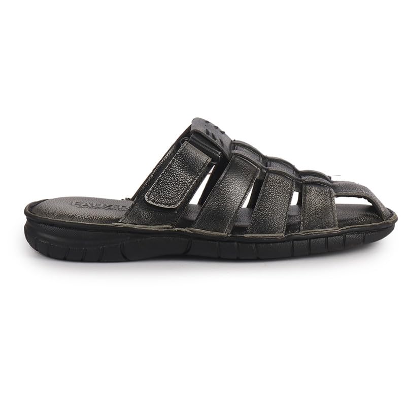 Image of FAUSTO Men Genuine Leather Multi Strap Closed Toe Broad Feet Slip On Slippers with Adjustable Strap | Roman Sandals