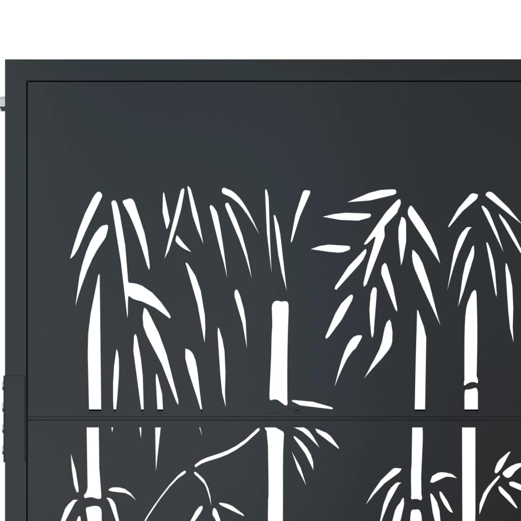 Festnight Puerta de Jardín Metálica Acero Inoxidable 105x180 cm Gris Antracita Diseño Bambú