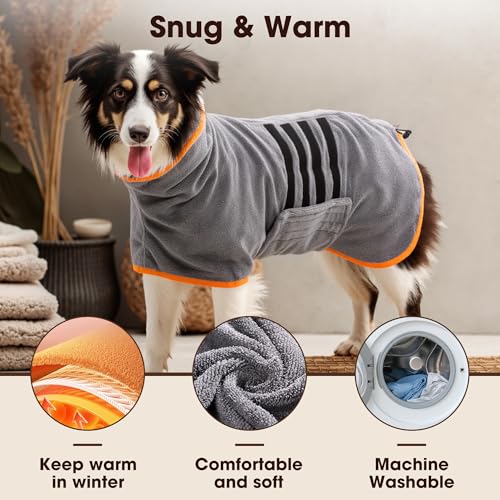 HezzLuv Bademantel für Hunde, Microtuch aus Mikrofaser für Mittelgroße und größere Tiere - Grau, Schnelles Trocknen, Super Saugfähig, perfekt für Hunde und Katzen (Orange, XL)