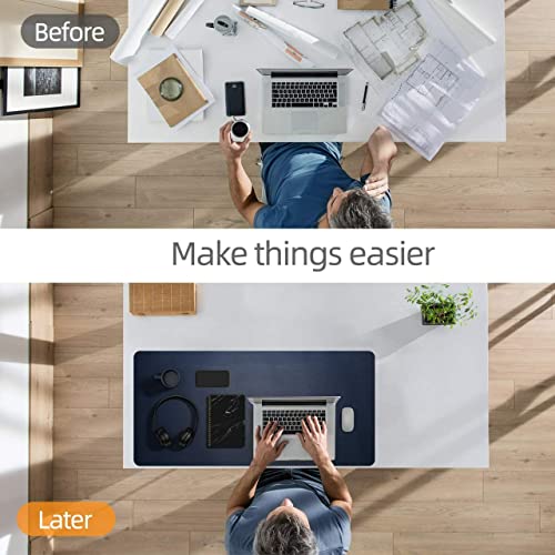 Image of Mouse Pad, Desk Mat, Large Leather Desk Pad, PU pad Waterproof Mouse Pad for Laptop, Office Table Protector Blotter Best Gifts (60 x 30 cm, Dark Blue)
