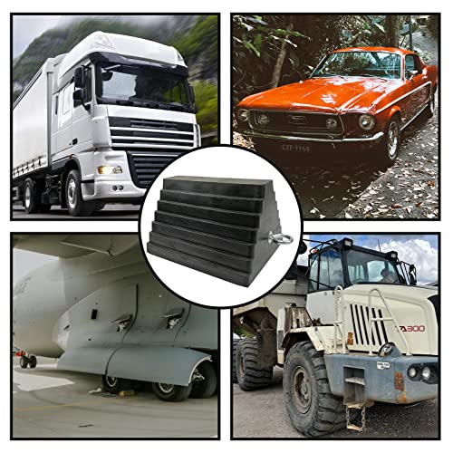 Roblock 2 Pack Wheel Chocks Rubber Heavy Duty Black With Eyebolt, 9" Length X 7.1" Width X 5.5" Height #TOP5