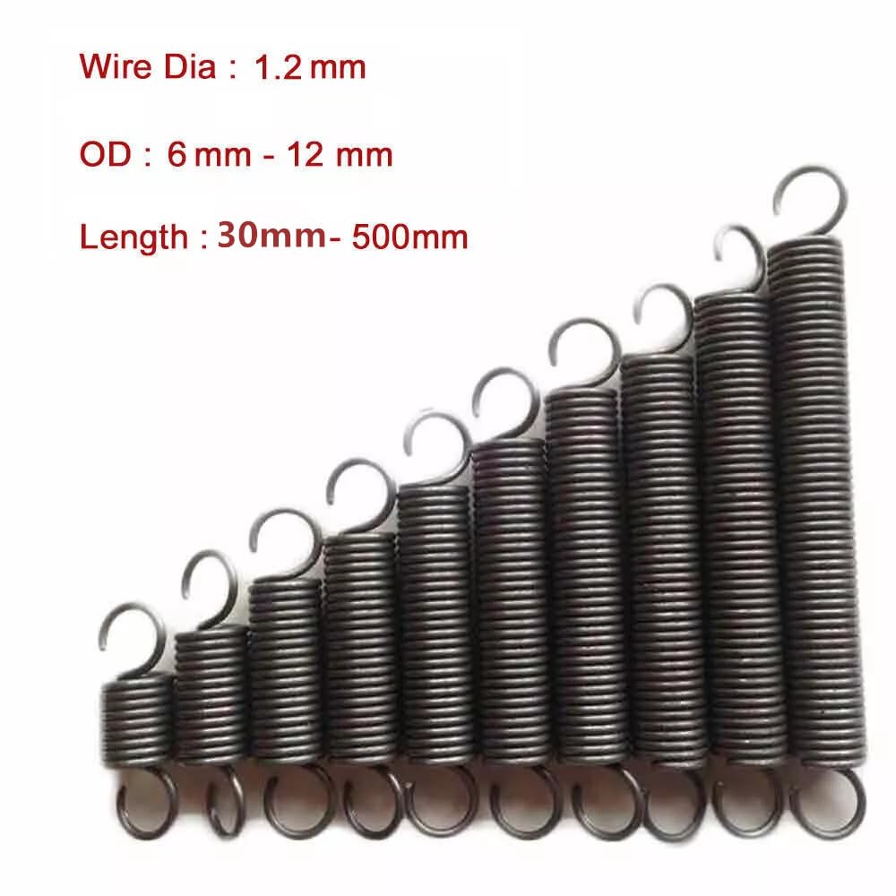 1pcs Spring Steel Extension Tension Spring Wire Diameter 1.2mm L = 20-500mm Outer Diameter: 6-12mm (1.2 x 8 x 100mm)