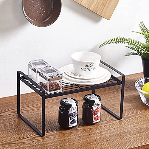 Naoe Kitchen Cupboard Shelf Organiser Space Saver Countertop Shelves Racks and Holders-Bathroom Countertop Organizer. (Black)-image-31