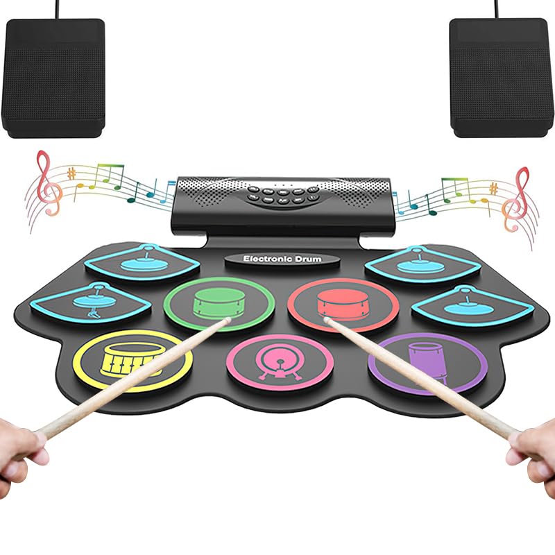 Batteria elettronica per adulti e bambini, 9 cuscinetti avvolgenti (9 pad) | Altoparlante Integrato, Compatibile MIDI, Portatile Kit Batteria Musica Elettronico per Principianti e Professionisti
