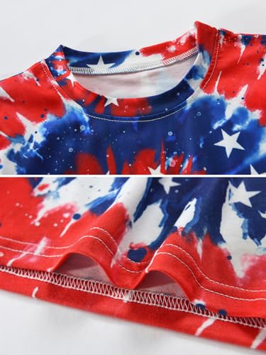 Image of Toddler Girls July 4th Shirts American Flag Ruffle Short Sleeve Patriotic Red White Blue Star Outfits Blouse Tops