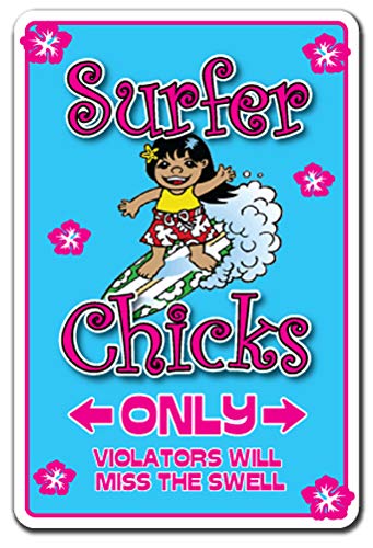 SURFER Sign surf board girl chick surfers chic California surfing | Indoor/Outdoor | 12" Tall Plastic Sign