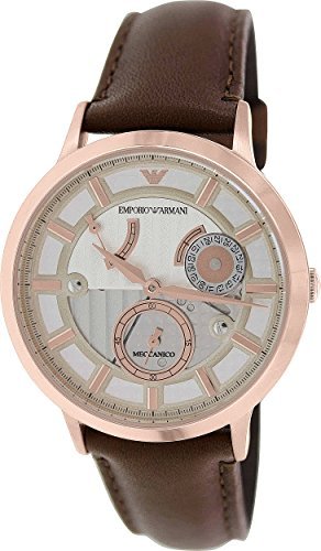 G|IA}[j Emporio Armani Men's Y jp Meccanico AR4667 Brown Leather Automatic Watch with Silver Dial v rv [sAi]