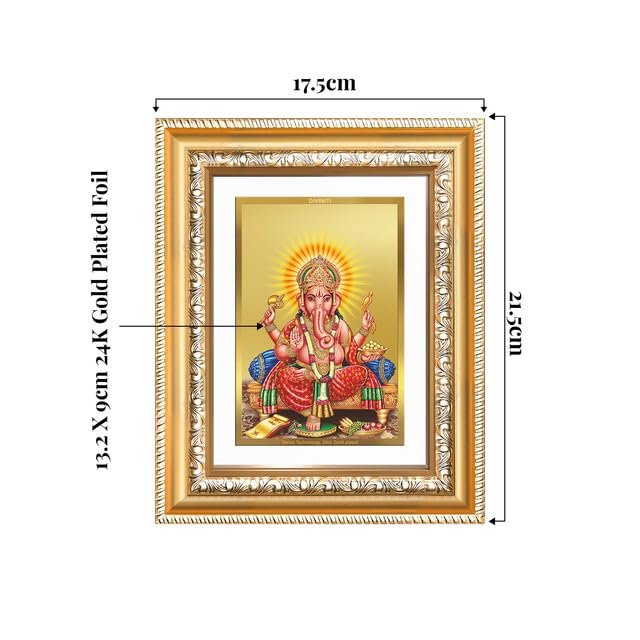 Image of DIVINITI Ganesha 24K Gold Plated Foil Wall and Tabletop Photo Frame for Home Decor, Puja Room, Living Room, Office, Luxury Gifting | DG Frame 112 S2 (21.5x17.5 CM)