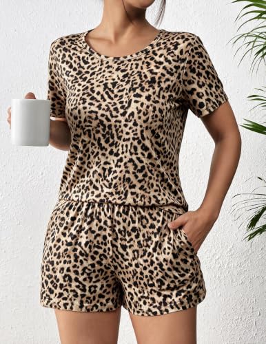 Image of Ekouaer Women's Pajama Sets 2 Piece Short Sleeve Tops and Soft Shorts Pjs | Comfy Pjs,Casual Lounge Set,Stretch Waistband,Summer Ladies Pajamas with Pockets for Sleeping,Lounging,Holidays,Gift