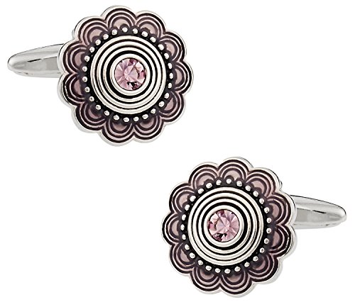 Mancuernillas plateadas estilo Art Deco con cristal rosa miniatura 1