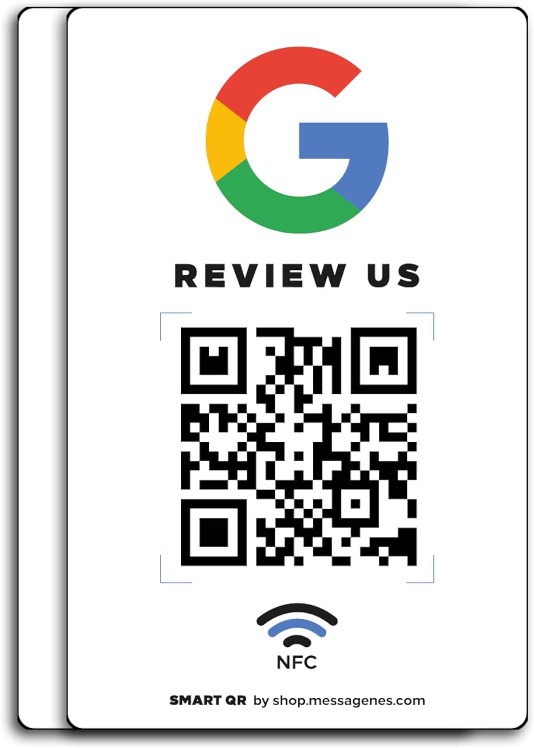 MESSAGENES Reusable Review Tap Sticker for Google Reviews - 2-Stickers Pack - QR & Tap NFC Sticker - Review Us on Google Tap Sticker - iPhone & Android - Boost My Reviews Sticker - Set Up at Home |