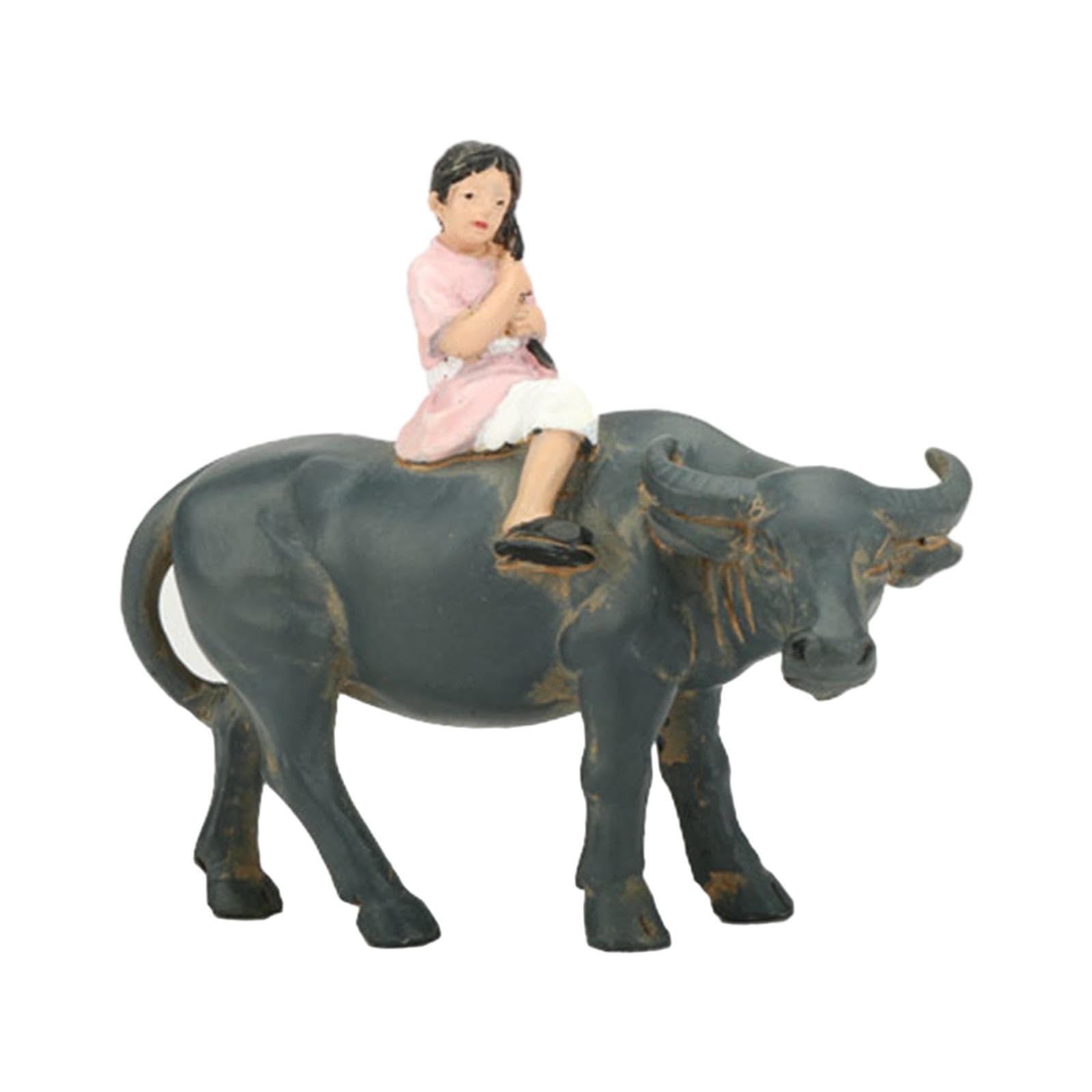 Sculpture de bison avec fille : statue de décoration maison et bureau