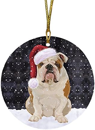 Have a Holly Jolly Bulldog Round Flat Ornament - Pet Decorative Hanging Ornaments for Christmas X-mas Tree Decorations - 2.75" Round Ceramic Christmas Ornament POR1270