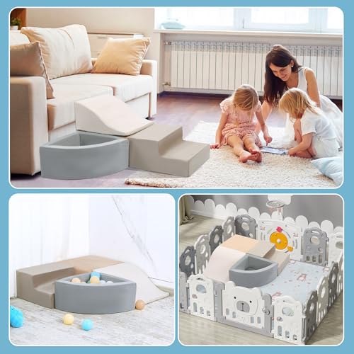 Image of HOMBYS 4-Pieces Climbing Toys for Toddlers 1-3, Foam Climbing Blocks for Kids Crawling and Sliding, Soft Velvet Indoor Playground for Baby Playing Acticity