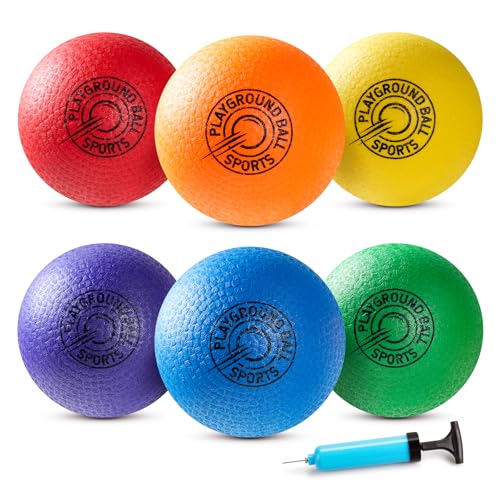 EVERICH TOY Playground Balls Kickball 6 or 12 Pack 8.5 Soft Dodgeballs Bouncy Rubber Kick Balls for Kids Adults Outdoor Indoor 4 Square Ball School Yard Games for Boys Girls 3-5 5-8 8-12 with Pump