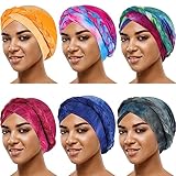 6 Pieces African Women Turban Cap Headscarf Beanie Twisted Braid Wrap Headwrap (Stylish Style,Novel Style)