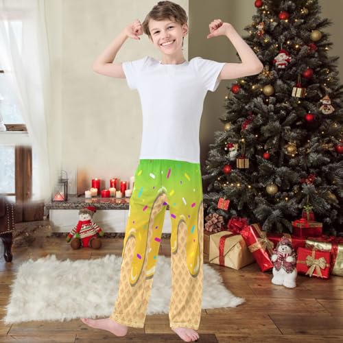 Boys' Pants Green Ice Cream Yellow Joggers Elastic Long Bottoms Trousers Sweatpant with Pockets Size 6-142