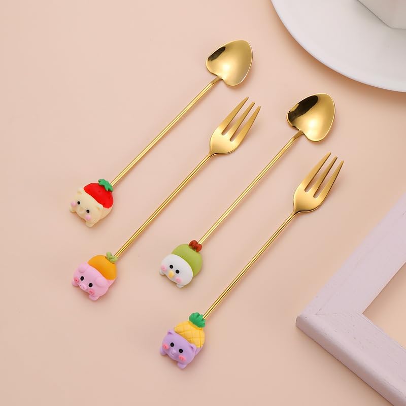 Silverware Flatware Set, 8/32/48/64/80/96 Pieces Creative Stainless Steel Coffee Spoons Cartoon Stirring Spoons And Forks(12Set)