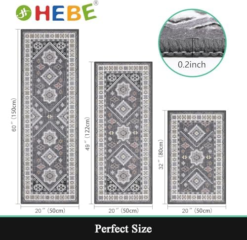 HEBE Boho Kitchen Rug Sets 3 Piece with Runner Non Slip Kitchen Rugs and Mats Washable Kitchen Mats for Floor Thick Kitchen Floor Mat Carpet Runner Rugs for Hallway Laundry Holiday Decor