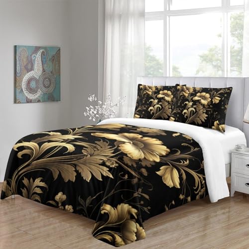 Parure de lit fleurs d'or 3D pour transformer la chambre des adolescents avec style - 5
