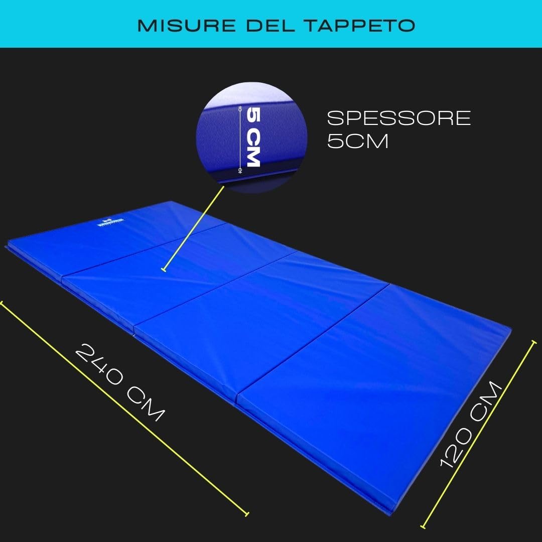 Tappetino pieghevole multifunzionale 240x120x5 cm | Ideale per ginnastica, yoga, pilates, ginnastica ritmica | PVC premium, antiscivolo, facile da pulire