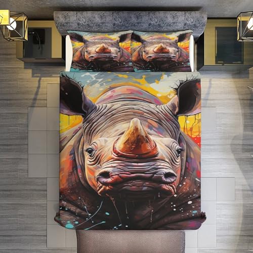 Parure de lit rhinocéros housse de couette microfibre douce ado 200x200 - 3