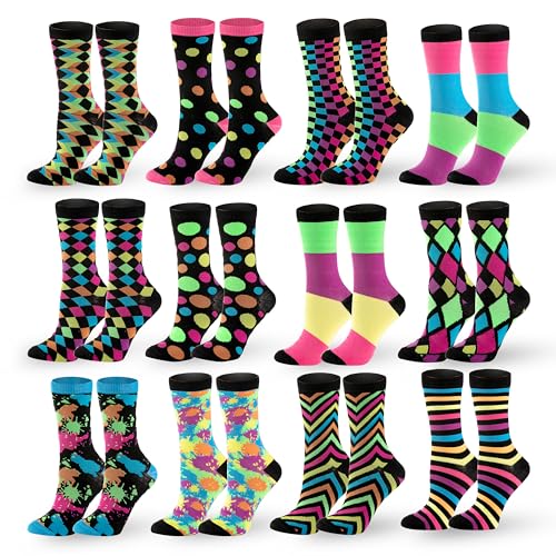 JOYIN 12 PCS Christmas Socks Women Colorful Funky Paint Splash Patterned Crew Socks for Christmas, Holiday or Birthday Gift