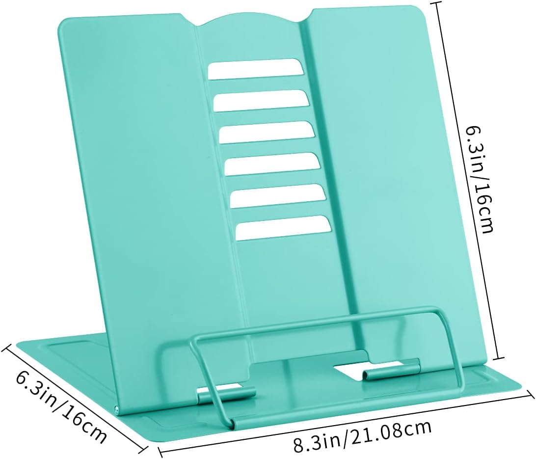 Metal Book Stand Reading Book Holder Lightweight Cook Book Stands Portable Textbook Holders Adjustable Recipe Document Stand Tablet Music Book Stands&Holders (Light Green) - Image 5