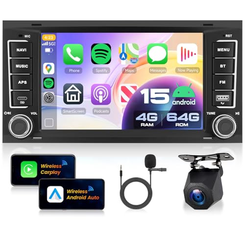VECHTEL 4G+64G Autoradio Android 15 pour VW Touareg 2004-2011/Transporter T5 Multivan 2004-2009, Radio avec GPS Wi-Fi CarPlay Android Auto sans Fil,Écran...