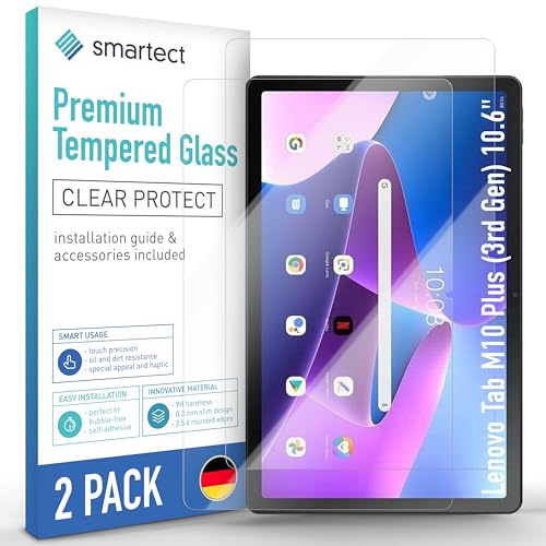 smartect Cristal Templado [2 Piezas, Clear] para Lenovo Tab M10 Plus (3rd Gen) 10.6', Protector de Pantalla HD Antiarañazos, Sin Burbujas, Dureza 9H, 0.3mm Ultra Transparente, Ultra Resistente