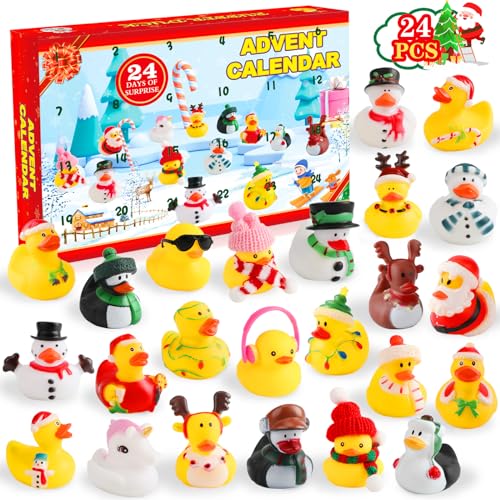 Christmas Advent Calendar 2025 for Kids 24 Days Christmas Countdown Calendar with Rubber Ducks Bath Toys Christmas Party Favors Fun Toys Gifts for Kids Boys Girls Toddlers Children Teens Friends Xmas