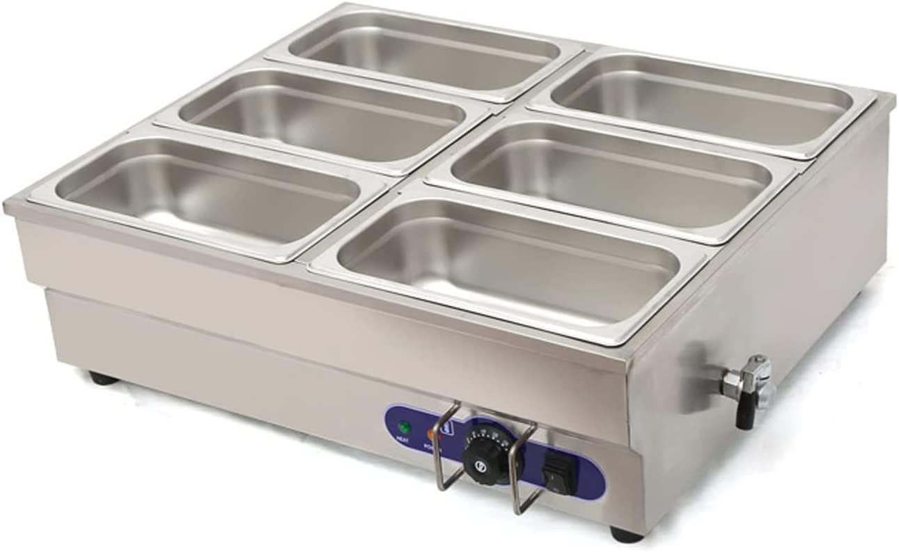 INTBUYING 1/3 GN 6 Pan Electric Commercial Food Soup Warmer Steam Table Steamer 12x5.5x6inch Pan Hot Food Warmer for Catering and Restaurants 110V 1500W