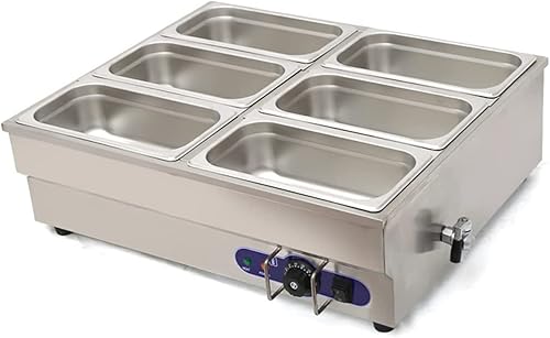 Miniatura 7 de INTBUYING 110V 1500W 1/3 GN 6 Pan Calentador de sopa de alimentos comerciales eléctrico vaporizador de mesa de vapor 12x5.5x6 pulgadas Pan doble