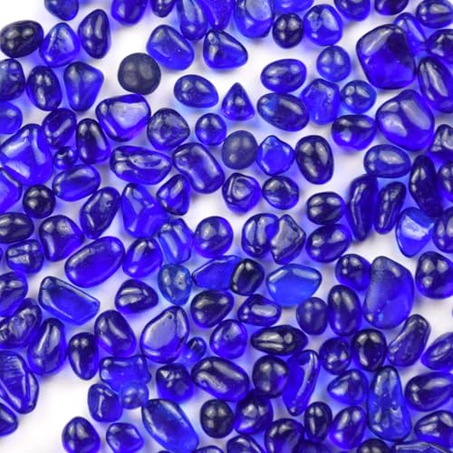 Image of WAYBER Glass Stones, 1Lb /460g Irregular Sea Glass Pebbles Non-Toxic Artificial Gemstones for Gem Display /Vase Filler /Terrarium Flowerpot Aquarium Turtle Tank Decoration, Dark Blue