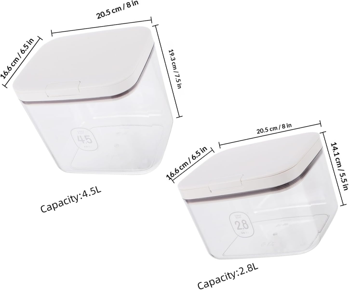 Ciieeo Airtight Rice Storage Container and Flour Bin Set 2pcs (2.8l 4.5l) with Measuring Cup, Plastic Food Storage Organizer for Kitchen Pantry Household Use