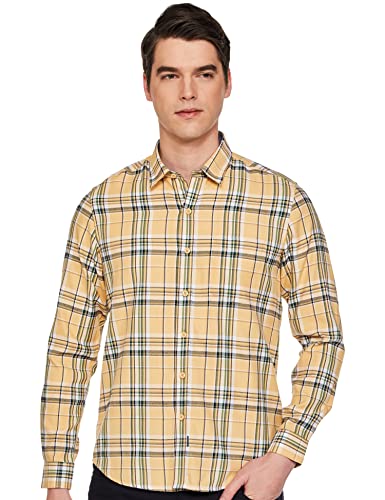 Numero Uno Men’s Checkered Slim Fit Shirt (KMSHFA110-BEIGE-S_Beige