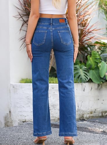 Sidefeel Women's Wide Leg Jeans High Waisted Straight Leg Ankle Jeans Stretchy Trendy Tummy Control Loose Denim Pants Blue Size 18 - 5