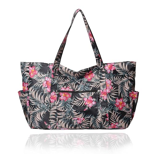Thayakii Reisetasche mit Traditionell Muster aus Asien für Damen, 30L Groß Verstärkte Übernachtungstasche, wasserdichte Standtasche Robustes Handgepäck Einkaufstasche Sporttasche (Schwarz)