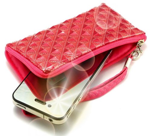 PhoneMate Princesa   Cartera con cremallera de piel acolchada, con 