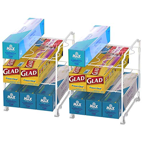 YOMYM Estante de Almacenamiento de Metal de 2 Piezas, Soportes de película de plástico de 3 Niveles, Estante de Almacenamiento de Cocina apilable (Blanco)