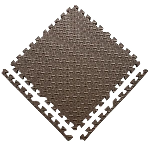 Floor Mat Set 4 Pieces, Interlocking EVA Waterproof Tile Protective Floor Play Mats, Foam Exercise Mats, Underlay Matting for Sports, Pool, Home, Fitness, Garage! (BROWN, 30CM * 30CM * 1CM, 4)