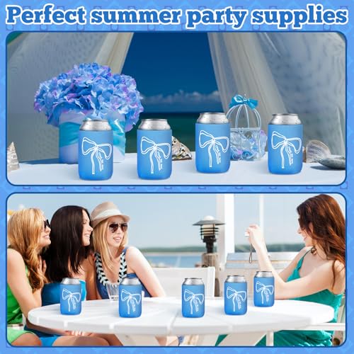 Image of SiliFine 12 Pcs Bachelorette Party Can Sleeves Bulk Coquette Bachelorette Party Decoration Cowgirl Can Sleeves for Bridal Shower Gifts(4 x 2.4 Inches,Blue Bow)
