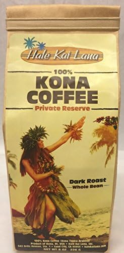 Hale Kai Lana, 100% Kona Coffee, Dark Roast, 8 oz. (1/2 Lb), Whole Bean